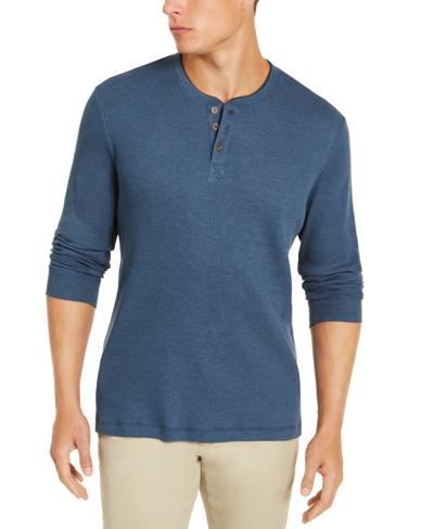 Shop Club Room Men's Thermal Henley Shirt, Created For Macy's In Blue Wing