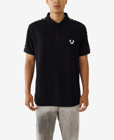 Shop True Religion Men's Short Sleeve Damask Polo Shirt In Jet Black
