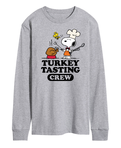 Shop Airwaves Men's Peanuts Turkey Tasting Crew Long Sleeve T-shirt In Gray
