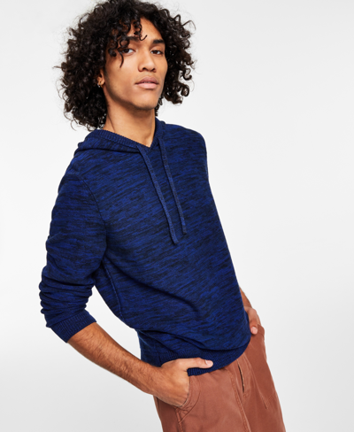 Shop Sun + Stone Men's Solid Marled Hooded Sweater, Created For Macy's In Basic Navy