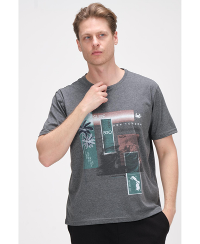 Shop Ron Tomson Men's Modern Print Fitted Palms T-shirt In Anthracite