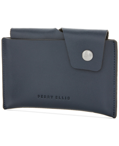 Shop Perry Ellis Portfolio Men's Slick Logo Embossed Leather Card Case In Navy