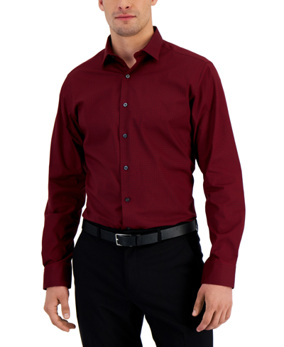 Shop Alfani Men's Slim Fit Houndstooth Dress Shirt, Created For Macy's In Red Black