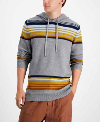 Shop Sun + Stone Men's Striped Chenille Hooded Sweater, Created For Macy's In Pewter Heather