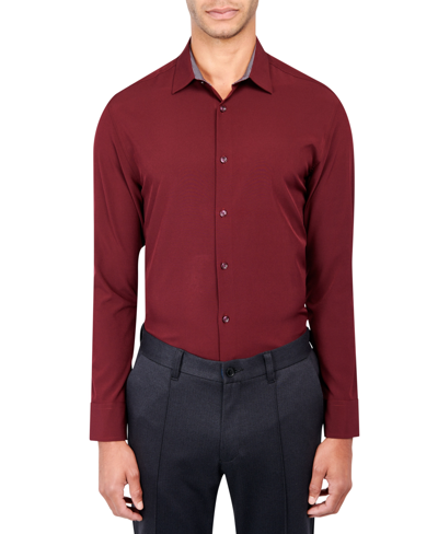 Shop Construct Men's Slim Fit Solid Performance Stretch Cooling Comfort Dress Shirt In Burgundy