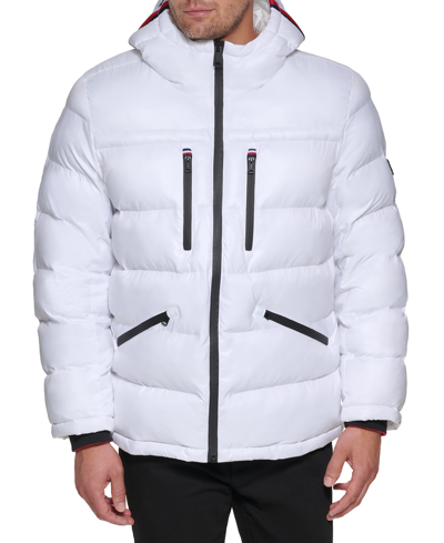Shop Tommy Hilfiger Men's Fashion Shine Quilted Hooded Puffer Jacket In White