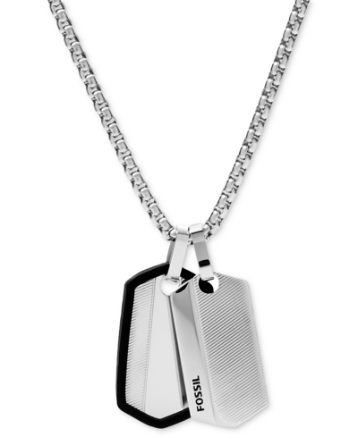 Shop Fossil Men's Chevron Stainless Steel Dog Tag Necklace In Silver