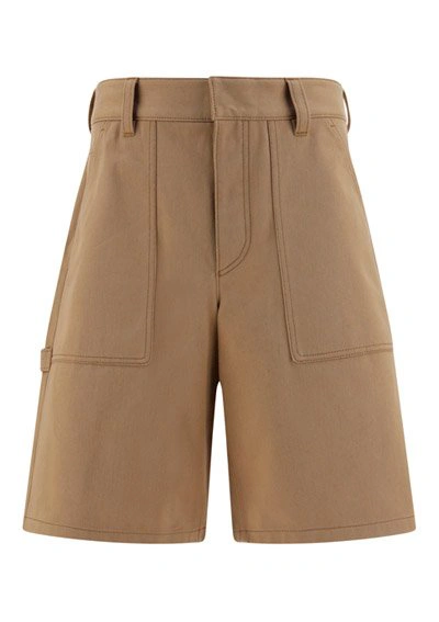 Shop Prada Logo Plaque High Waist Shorts In Brown