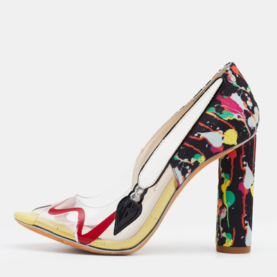 Pre-owned Sophia Webster Multicolor Pvc And Fabric Party Like Pollock Peep Toe Pumps Size 36