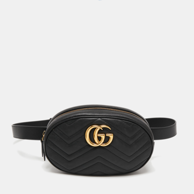 Pre-owned Gucci Black Matelass&eacute; Leather Gg Marmont Belt Bag