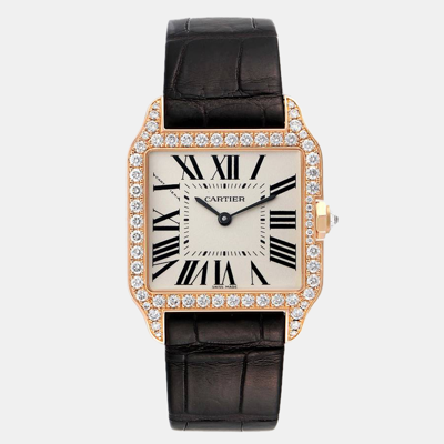 Pre-owned Cartier Silver 18k Rose Gold Santos Dumont Wh100351 Quartz Men's Wristwatch 25 Mm