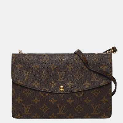 LOUIS VUITTON Double 2way Rabat Clutch Bag Monogram Leather Brown