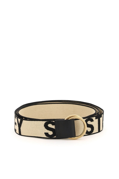 Shop Stella Mccartney Double Ring Logoed Belt In Black,beige