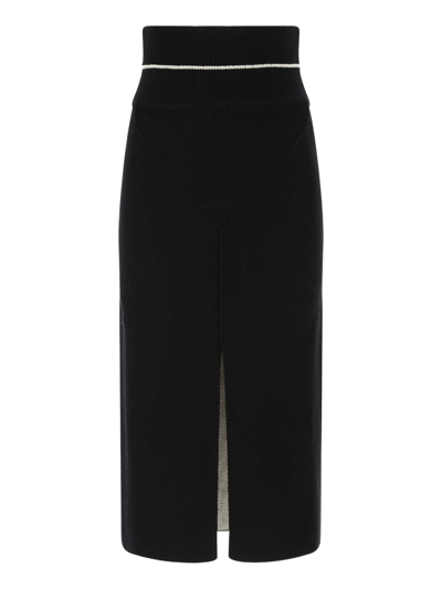 Moncler Front Slit Knit Midi Skirt In Black