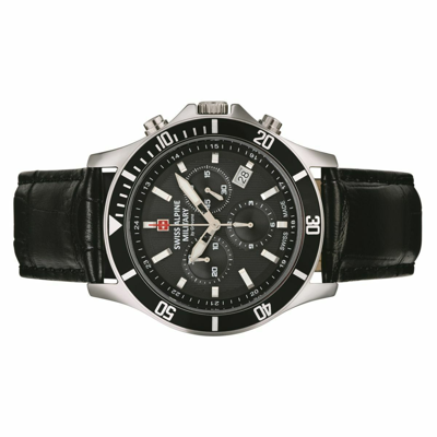 Pre-owned Swiss Military Swiss Alpine Military Men's Watch Chronograph Analog Quartz 7022.9532sam Leather