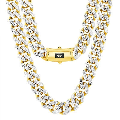 Pre-owned Nuragold 10k Yellow Gold 15mm Monaco Miami Cuban Link Diamond Cut Pave Chain Necklace 28"