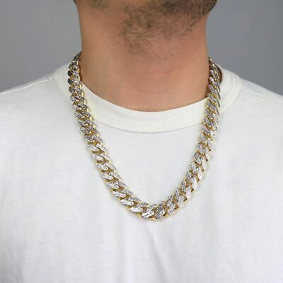 Pre-owned Nuragold 10k Yellow Gold 15mm Monaco Miami Cuban Link Diamond Cut Pave Chain Necklace 28"