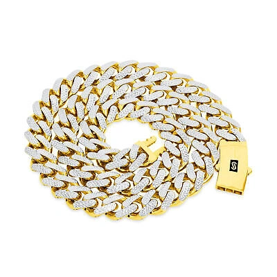 Pre-owned Nuragold 10k Yellow Gold 13mm Monaco Miami Cuban Link Diamond Cut Pave Chain Necklace 30"