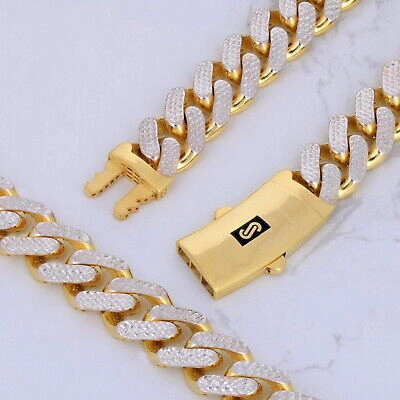 Pre-owned Nuragold 10k Yellow Gold 13mm Monaco Miami Cuban Link Diamond Cut Pave Chain Necklace 30"