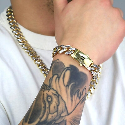Pre-owned Nuragold 10k Yellow Gold 13mm Monaco Miami Cuban Link Diamond Cut Pave Chain Necklace 28"