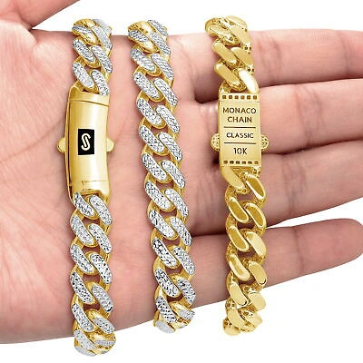 Pre-owned Nuragold 10k Yellow Gold 11mm Monaco Miami Cuban Link Diamond Cut Pave Chain Necklace 28"
