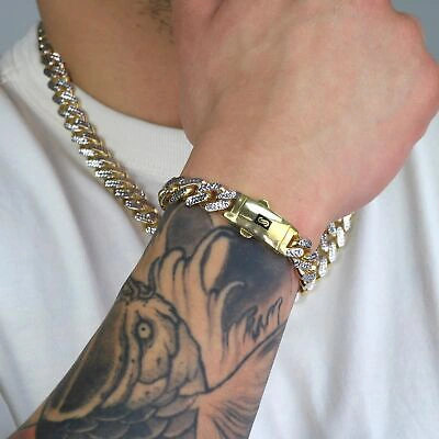 Pre-owned Nuragold 10k Yellow Gold 11mm Monaco Miami Cuban Link Diamond Cut Pave Chain Necklace 28"