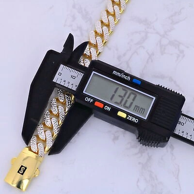 Pre-owned Nuragold 10k Yellow Gold 13mm Monaco Miami Cuban Link Diamond Cut Pave Chain Necklace 28"