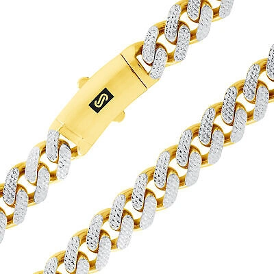 Pre-owned Nuragold 10k Yellow Gold 13mm Monaco Miami Cuban Link Diamond Cut Pave Chain Necklace 28"