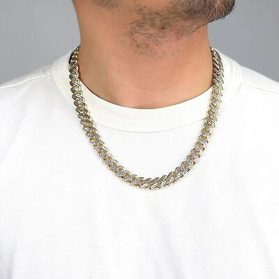 Pre-owned Nuragold 10k Yellow Gold 11mm Monaco Miami Cuban Link Diamond Cut Pave Chain Necklace 28"
