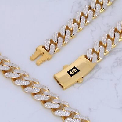 Pre-owned Nuragold 10k Yellow Gold 11mm Monaco Miami Cuban Link Diamond Cut Pave Chain Necklace 28"