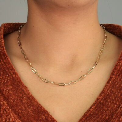 Pre-owned Nuragold 10k Yellow Gold 4mm Paperclip Chain Rolo Elongated Cable Pendant Necklace 24"