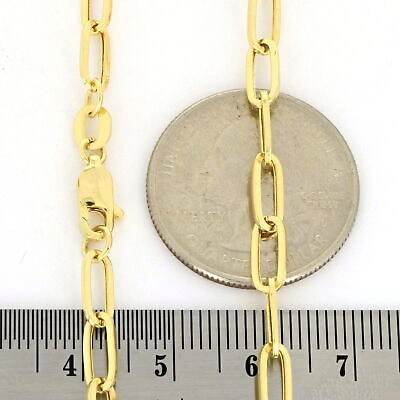 Pre-owned Nuragold 10k Yellow Gold 4mm Paperclip Chain Rolo Elongated Cable Pendant Necklace 24"