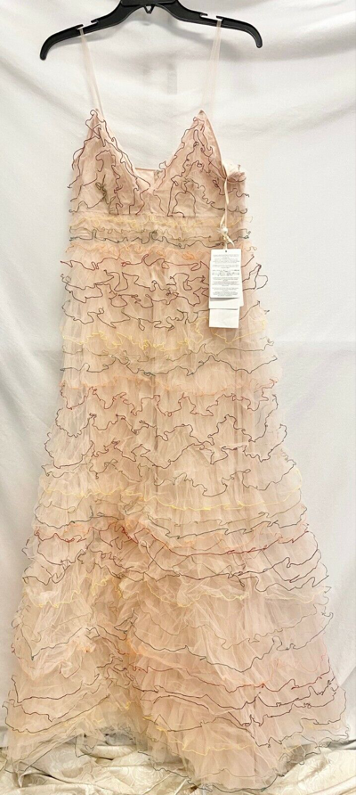 Pre-owned Valentino Runway Ricamato Embroidered Tiered Ruffle V-neck Maxi Gown 44it 8 Us M In Multicolor