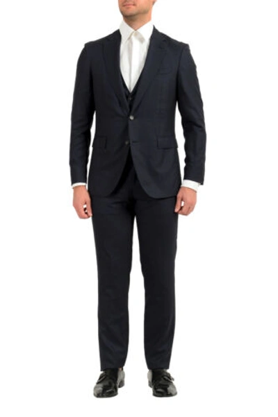 Pre-owned Hugo Boss Men's "fharverson2garvin2we" Blue Slim Fit Silk Wool Three Piece Suit