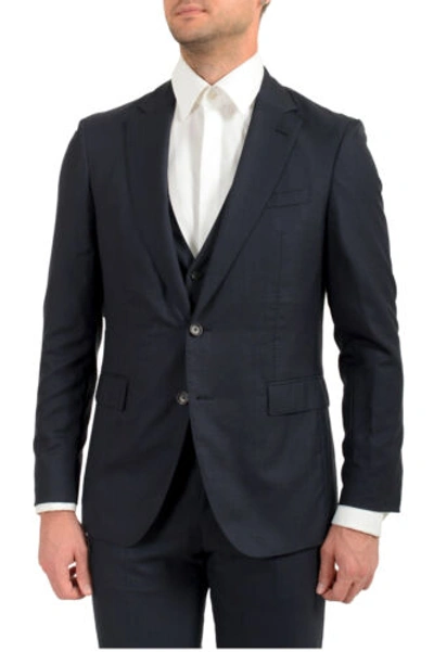 Pre-owned Hugo Boss Men's "fharverson2garvin2we" Blue Slim Fit Silk Wool Three Piece Suit