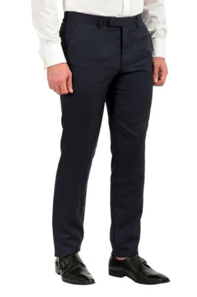 Pre-owned Hugo Boss Men's "fharverson2garvin2we" Blue Slim Fit Silk Wool Three Piece Suit