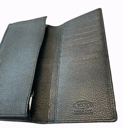 Pre-owned Tod's Men's Pebbled Black Leather Vertical Pocket Wallet Xamachb7300gf100v1