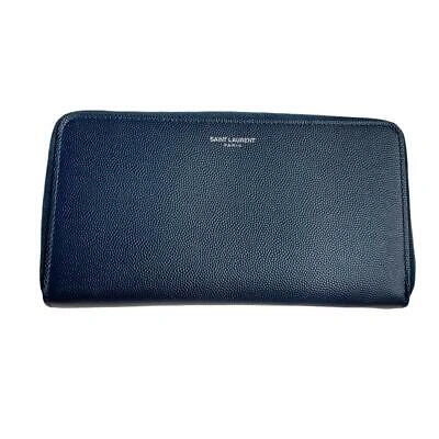 Pre-owned Saint Laurent Ysl  344076 Mens Continental Navy Blue Leather Zip-around Wallet