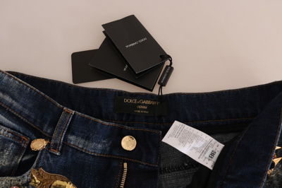Pre-owned Dolce & Gabbana Shorts Blue Denim Mid Waist Crystal Capri It38/ Us4/xs Rrp $9800