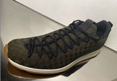 Pre-owned Bottega Veneta Men's Green Intrecciato Elastic Nylon Speedster Sneakers