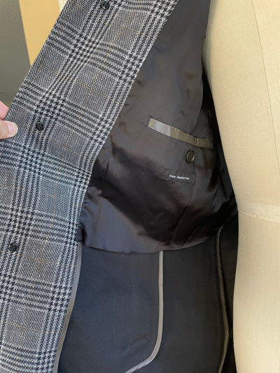 Pre-owned Hugo Boss Men's Black And White Plaid Cotton Blend Geroma Trench Coat, Size 40r