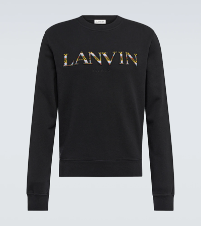 Shop Lanvin Embroidered Cotton Sweatshirt In Black