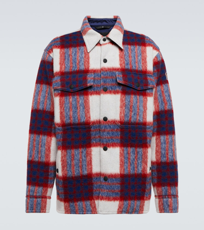 Shop Moncler Waier Wool-blend Shirt Jacket In White/red