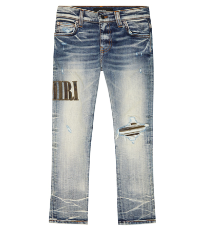 Amiri Kids Logo Distressed Jeans In Clay Indigo ModeSens