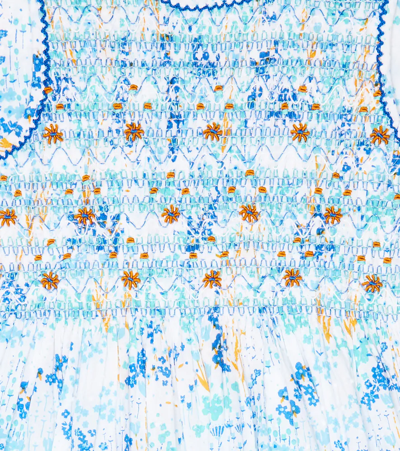 Poupette St Barth Amelie Floral Cotton Dress In White Blue Tulipe