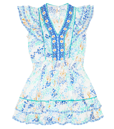 Poupette St Barth Camila Floral Dress In White Blue Tulipe