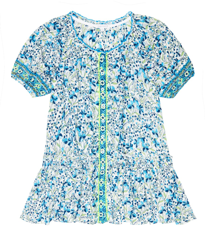 Shop Poupette St Barth Andrea Floral Dress In Blue Mini Jonquille