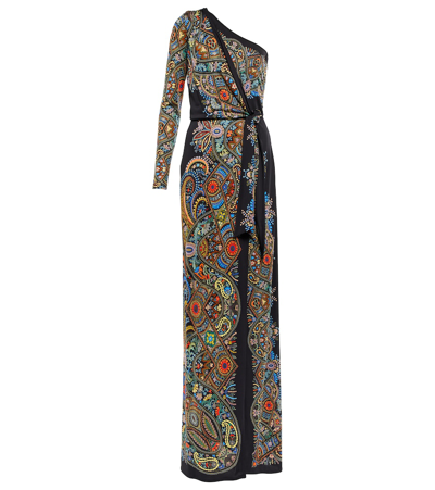 Shop Etro Paisley One-shoulder Gown In Nero