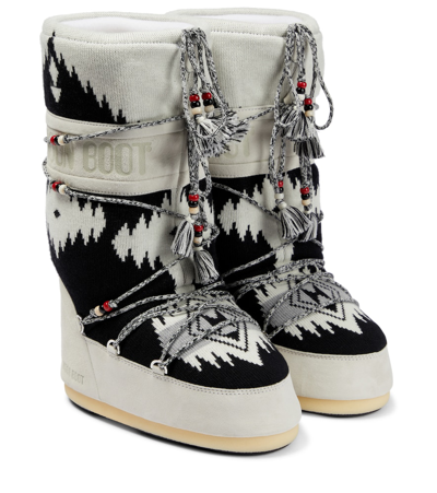 Alanui X Moon Boot Icon Knit Boots In Black Multicolor | ModeSens
