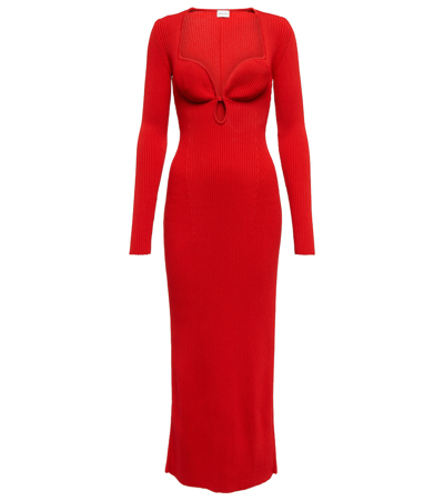 Shop Magda Butrym Cutout Ribbed-knit Midi Dress In Red
